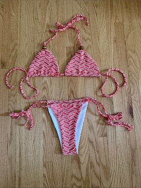 Handmade Coral Printed String Bikini Top & Bottom Set